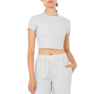 Alo Yoga Micro Waffle Sierra Short Sleeve Top - Athletic Heather Gray